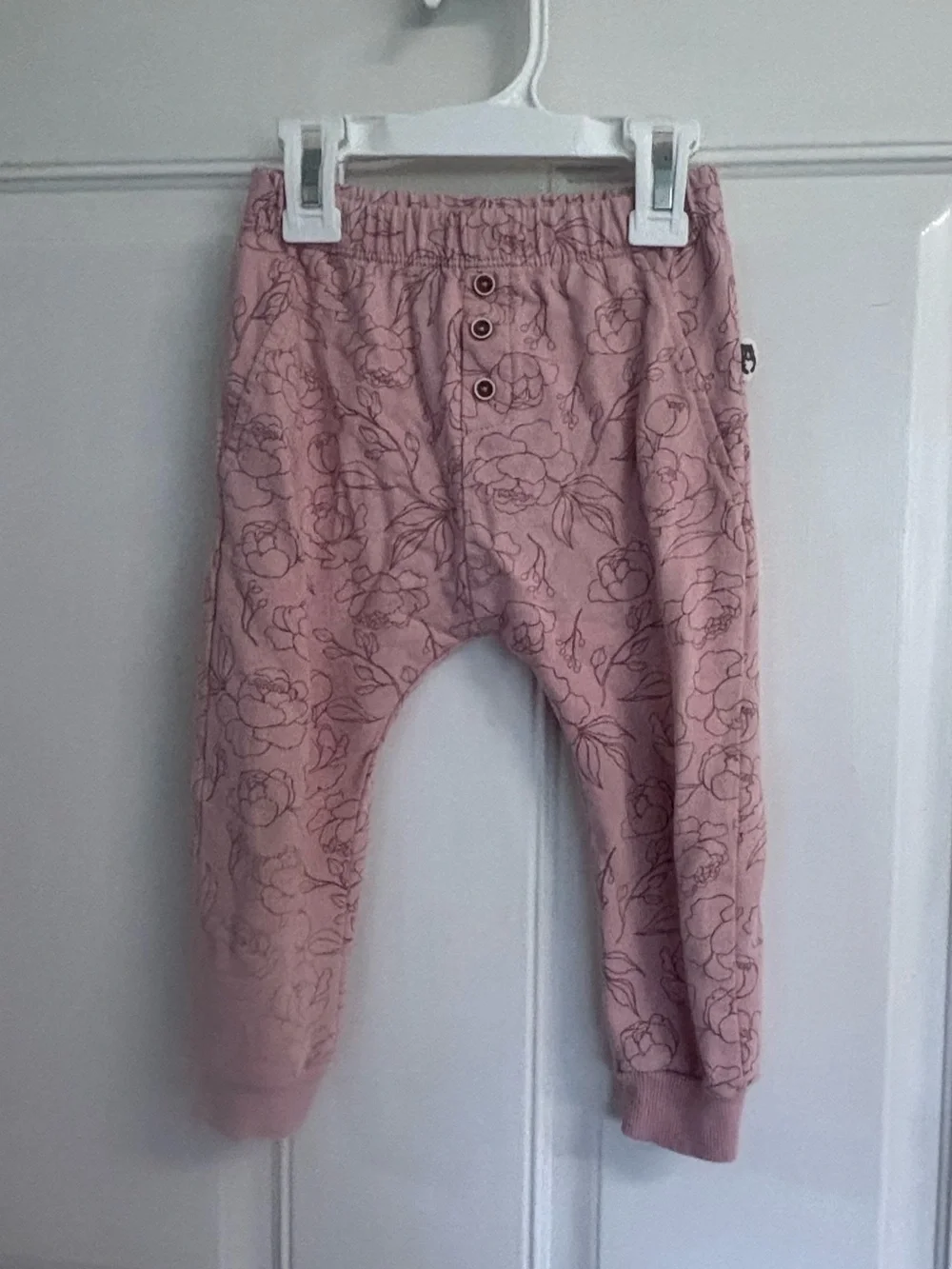 2T Rabbit + Bear dusty pink floral short-sleeve crewneck top/matching jogger set